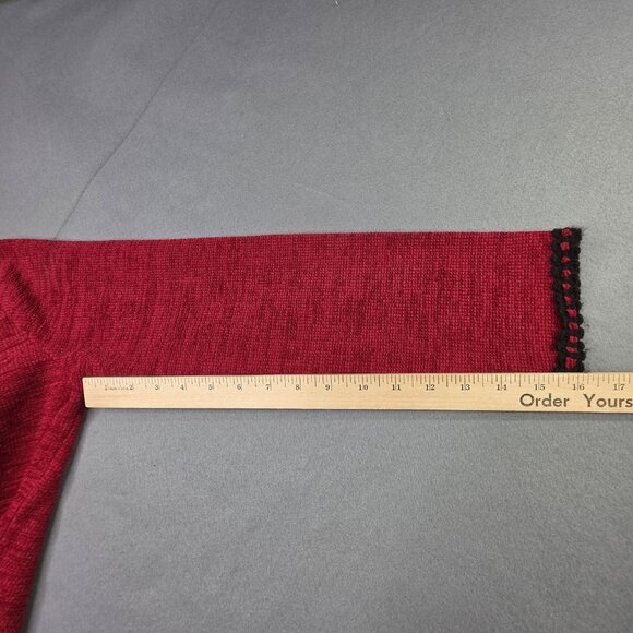 Lennie Nina Leonard Sweater Womens Small Red Black Crochet Knit Cardigan Office - Picture 9 of 10